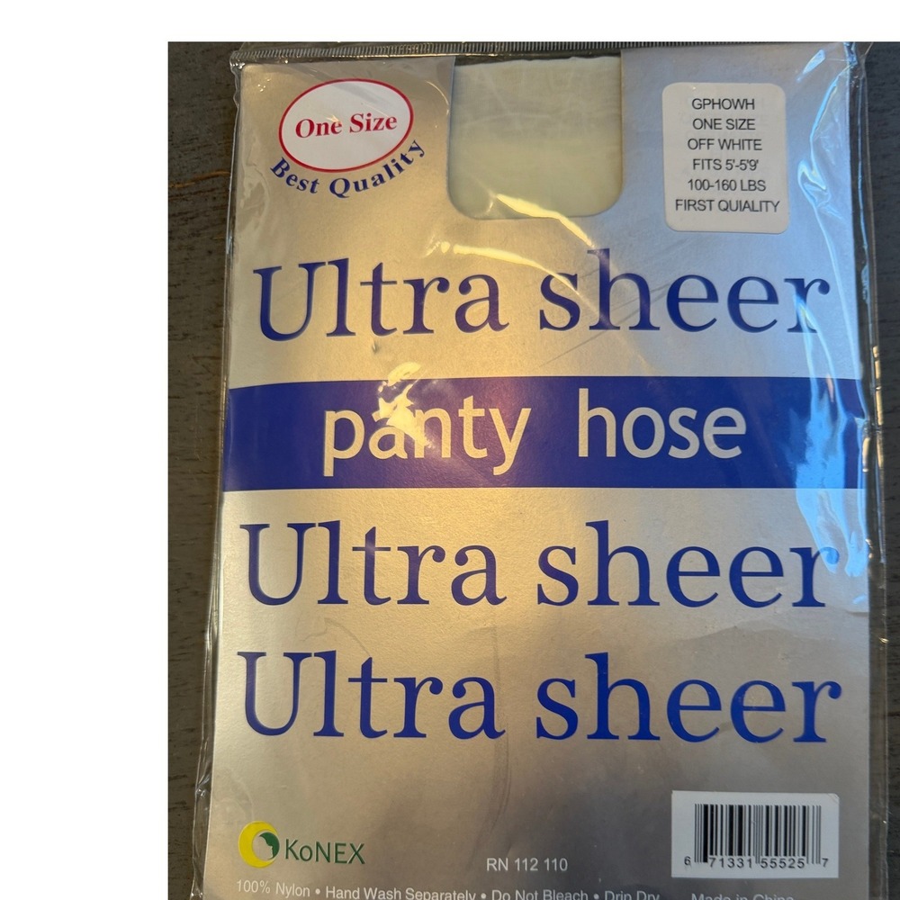 KoNEX Ultra Sheer Pantyhose Off White One Size GPHOWH 100% Nylon Stockings NIP
